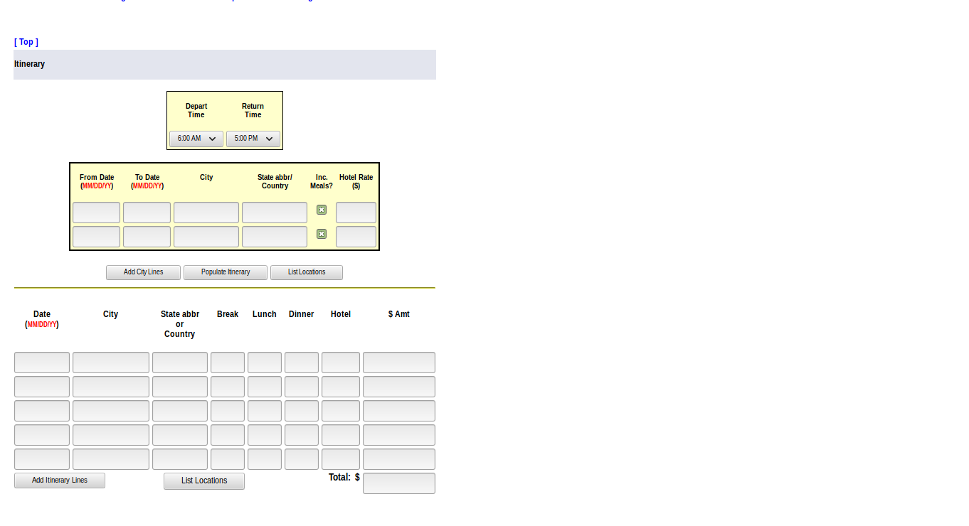 TRES form screenshot