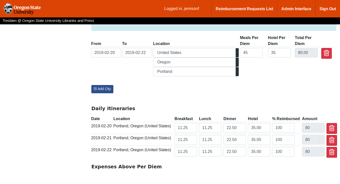 Tresbien form screen with filled out forms